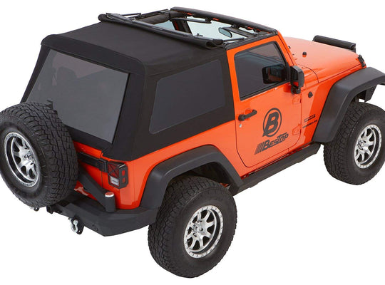 Bestop 54922-17 Trektop Glide Soft Top With Tinted Side & Rear Windows Black Twill 2007-2018 Jeep Wrangler JK 2 Door
