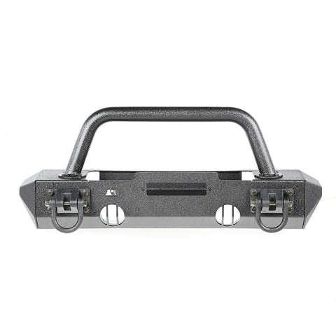 Rugged Ridge XHD Front Winch Bumper w/ Stubby Bumper Ends, Over-Rider Hoop & D-Rings - Textured Black