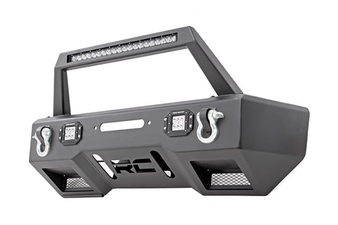 Rough Country Front Stubby Winch Bumper w/ Hoop & Chrome Series LED Lights