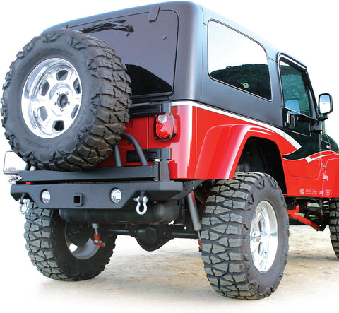 Rampage Rear Recovery Bumper w/ 2" Hitch, Swing Away, Tire Carrier & Light Cut Outs - Textured Black