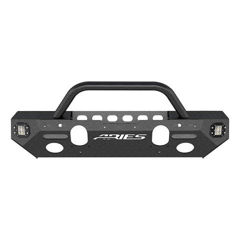 Aries Automotive TrailChaser Front Bumper w/ Round Center Brush Guard & LED Corners, Aluminum - Textured Black