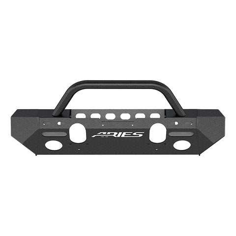 Aries Automotive TrailChaser Front Bumper w/ Round Center Brush Guard & Corner End Caps, Aluminum - Textured Black