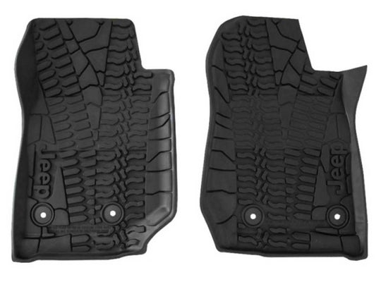 Mopar Front Floor Mat Set with Jeep Logo, Black - 2 Piece