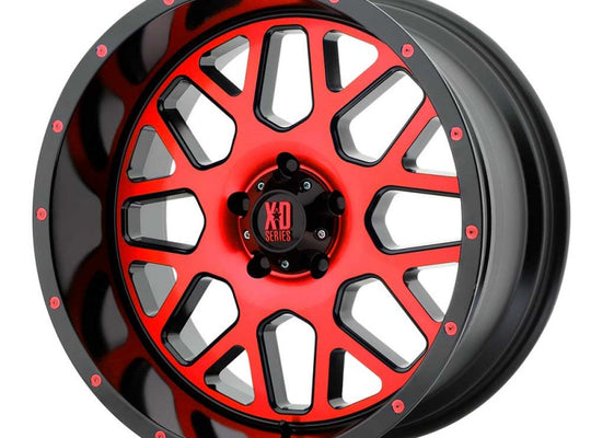 KMC XD820 Grenade Series Wheel 20" x 10" - Satin Black Machined Face w/ Red Tint Clear Coat