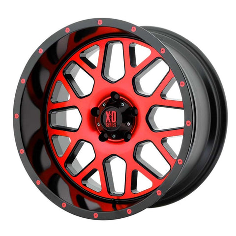 KMC XD820 Grenade Series Wheel 20" x 10" - Satin Black Machined Face w/ Red Tint Clear Coat